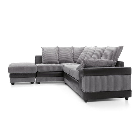 Amazing Sofas NEW LARGE DINO CORNER SOFA JUMBO CORD GREY BLACK OR BEIGE BROWN LEFT OR RIGHT(Grey Black right). Fire resistant as per British Standards, foam filled seats for comfort.