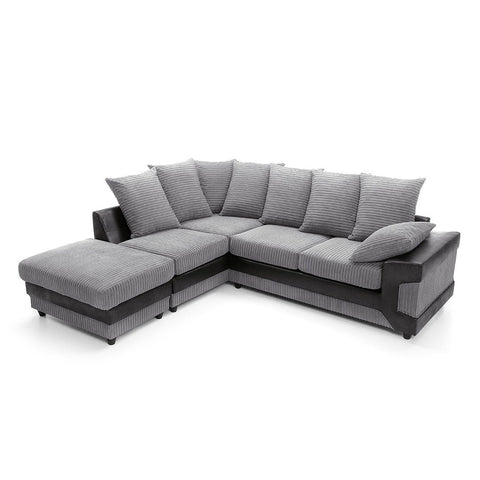 Amazing Sofas NEW LARGE DINO CORNER SOFA JUMBO CORD GREY BLACK OR BEIGE BROWN LEFT OR RIGHT(Grey Black right). Fire resistant as per British Standards, foam filled seats for comfort.