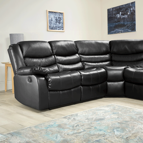 Roma Leather Recliner Corner Sofa (Black/Grey/Brown)