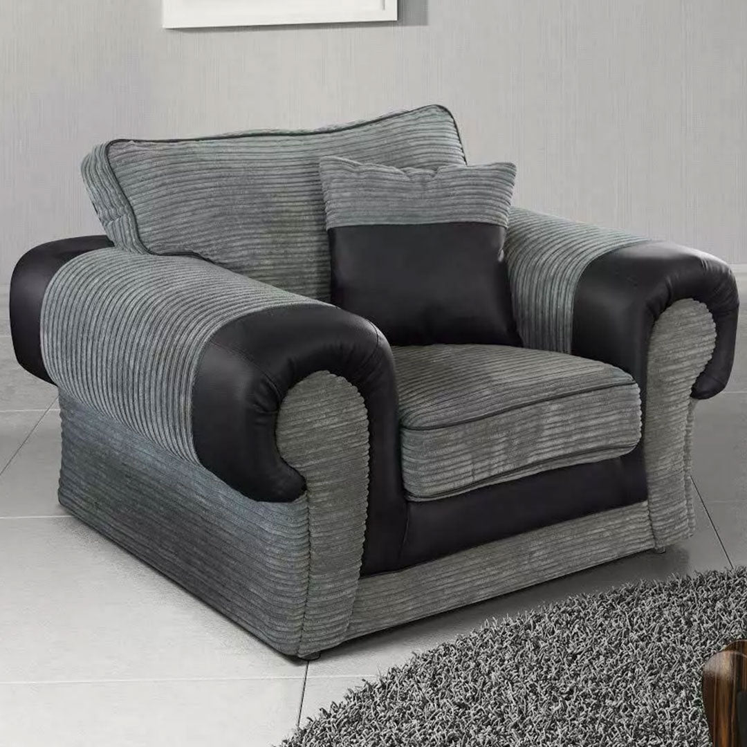 VERONA CORD FABRIC FULL BACK ARM CHAIR GREY
