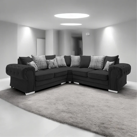 MODERN VERONA CHESTER FIELDS 5 SEATER LUXURIOUS FABRIC SOFA