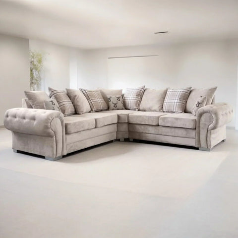 MODERN VERONA CHESTER FIELDS 5 SEATER LUXURIOUS FABRIC SOFA